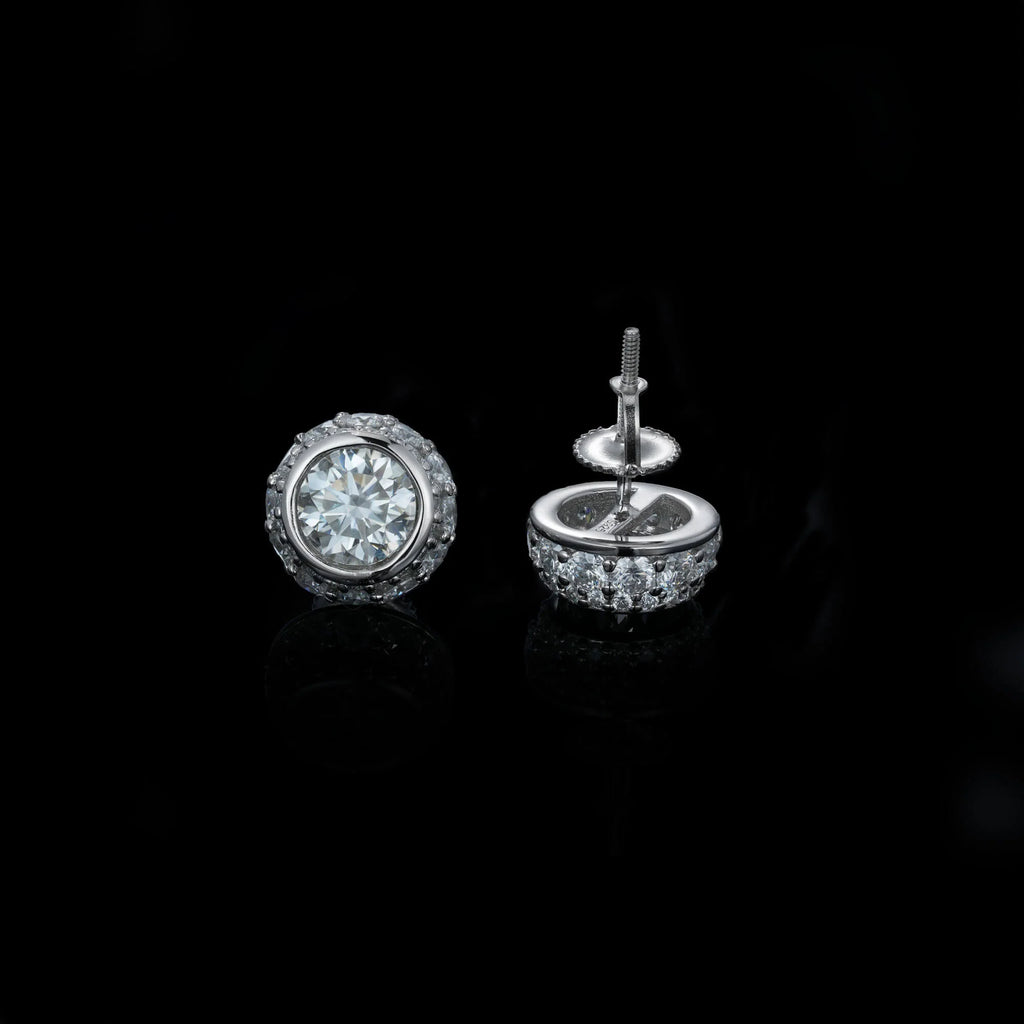 11MM Bezel-Set Round Center VVS Moissanite Stud Earrings