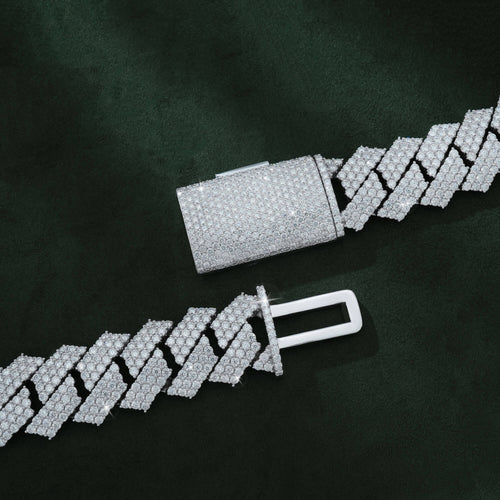 22MM Three-Row Moissanite Cuban Link Chain – Iced Out VVS