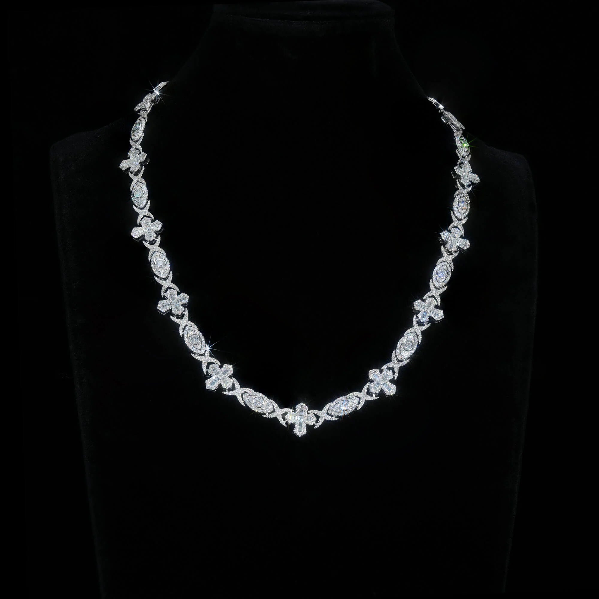 14MM Evil Eye & Cross VVS Moissanite Cuban Link Chain