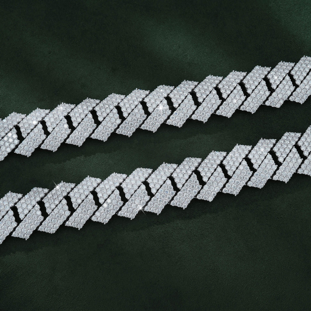 22MM Three-Row Moissanite Cuban Link Chain – Iced Out VVS