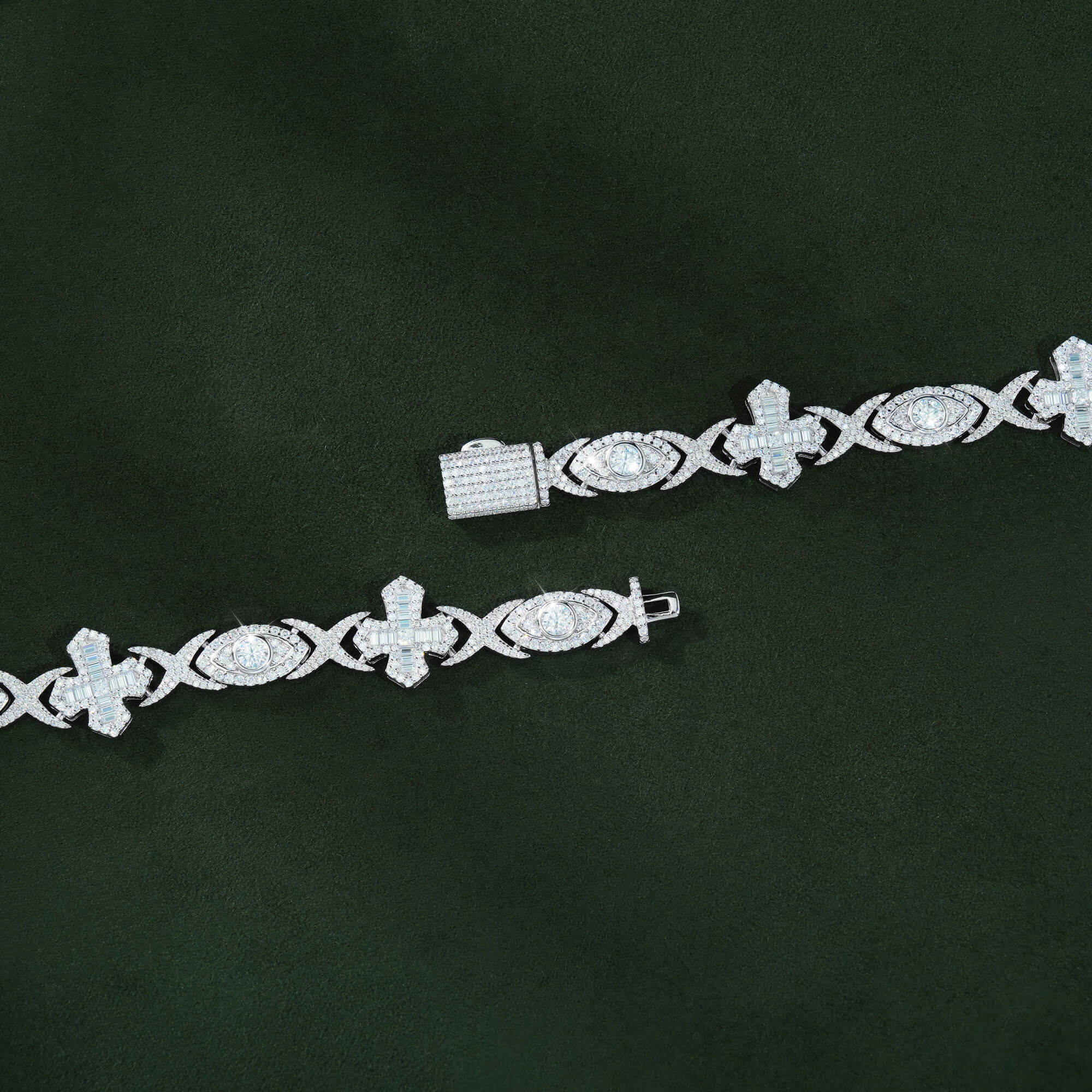 14MM Evil Eye & Cross VVS Moissanite Cuban Link Chain