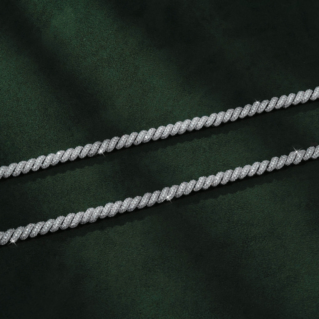 5MM Iced Out Rope Chain Fully Moissanite Diamond Hip Hop Twisted Chain