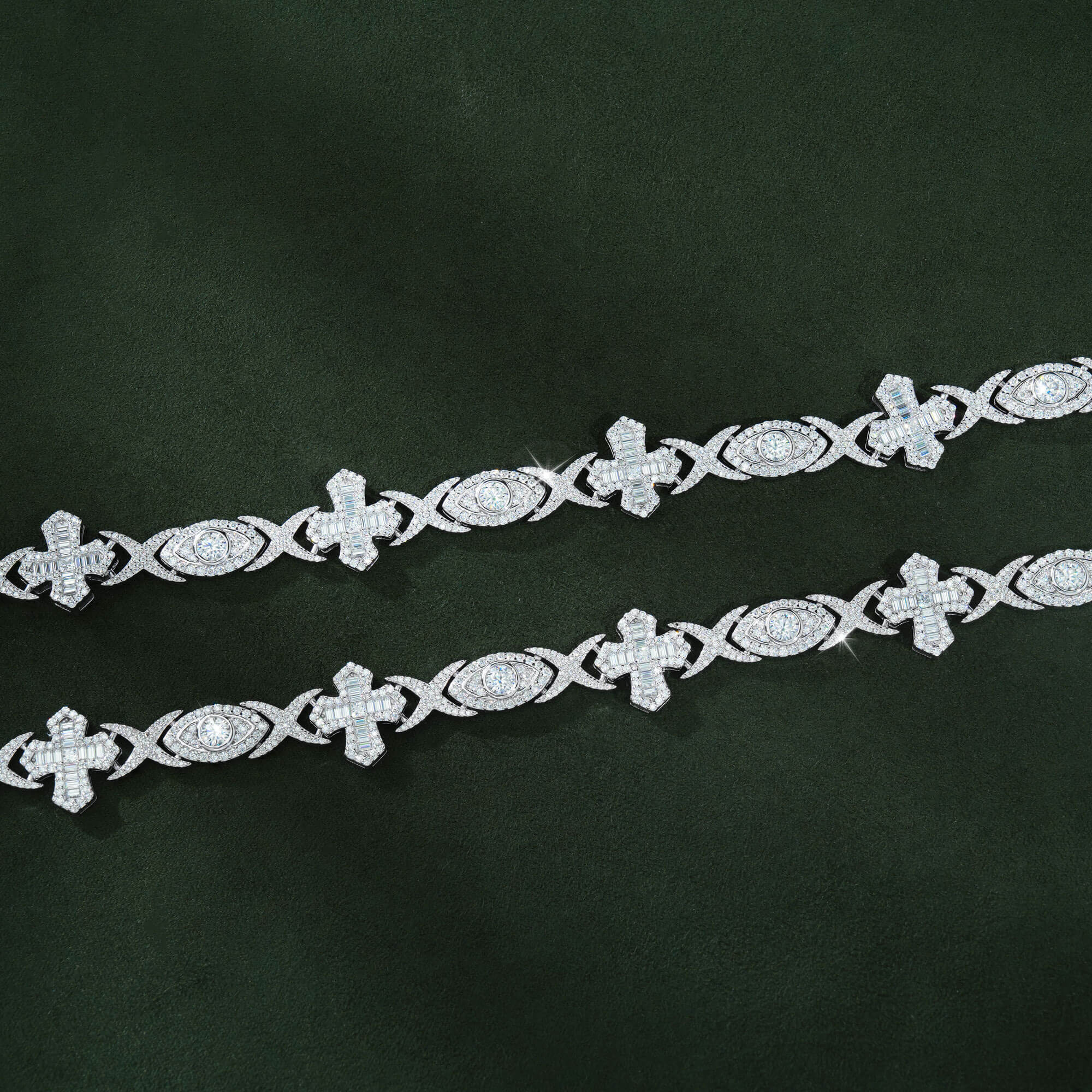 14MM Evil Eye & Cross VVS Moissanite Cuban Link Chain