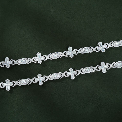 14MM Evil Eye & Cross VVS Moissanite Cuban Link Chain