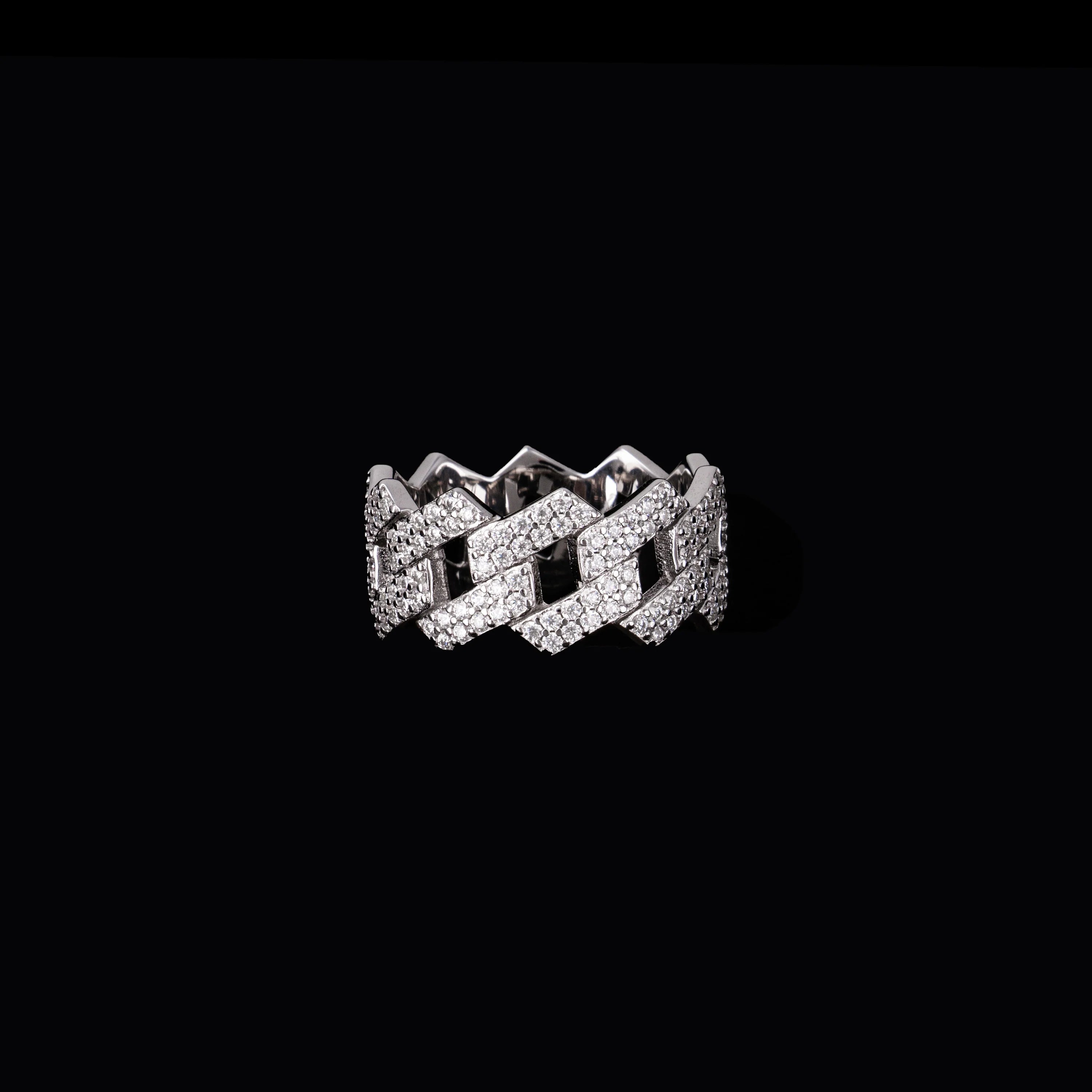 Iced Cuban Link Ring Full Pave Moissanite Band
