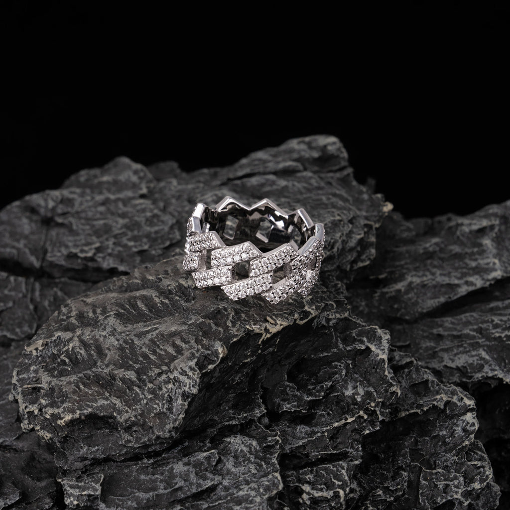 Iced Cuban Link Ring Full Pave Moissanite Band