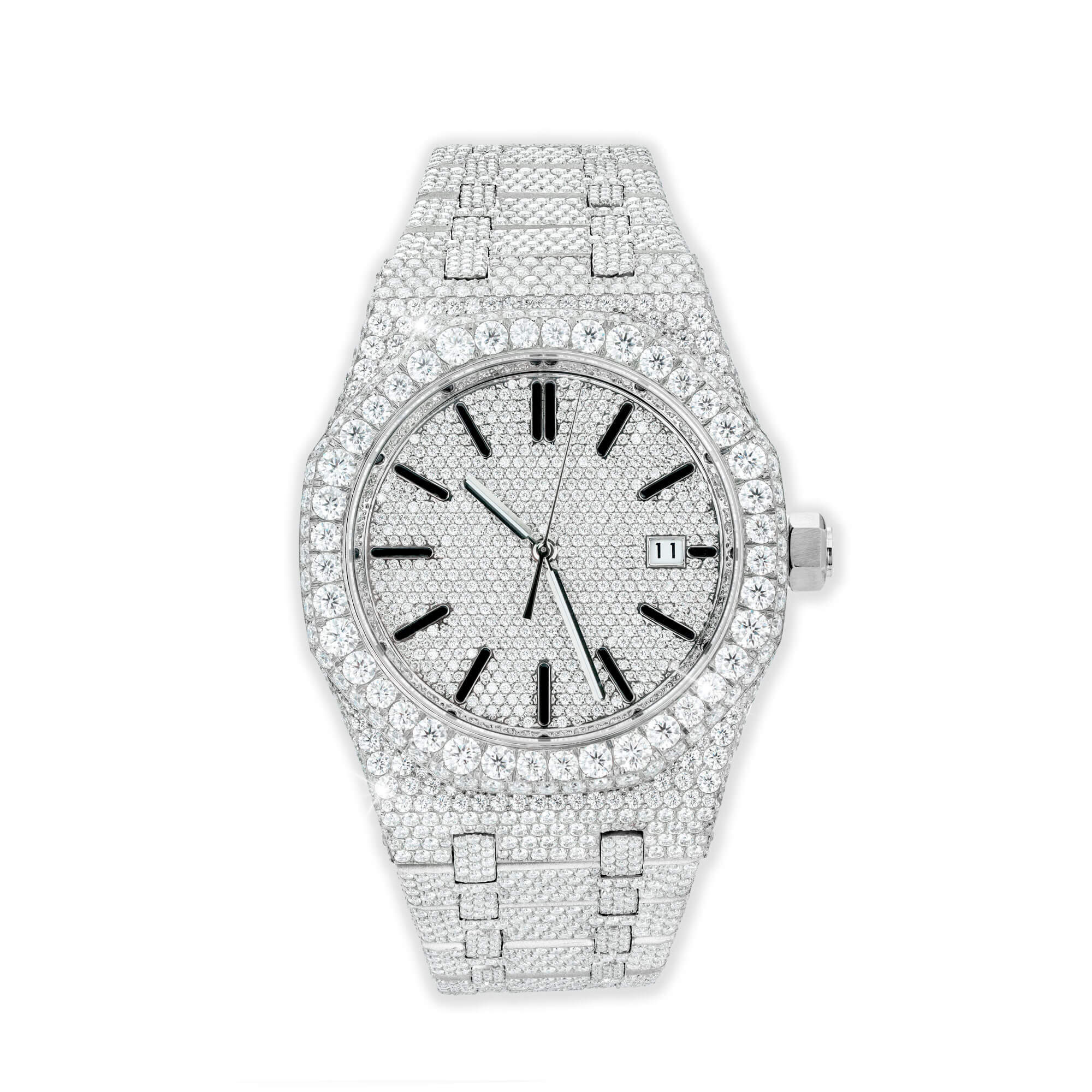 Full Pavé VVS Moissanite Watch | 38-41MM | 14K White Gold